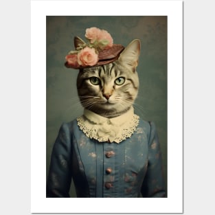 Cute Cat Portrait in Suit Vintage Art Posters and Art